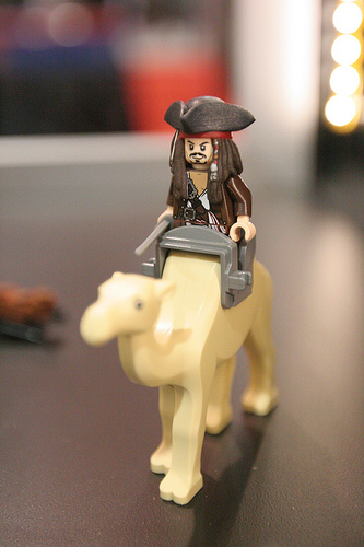 A Jack Sparrow minifig from a possible Pirates of the Caribbean theme