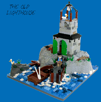 Click here to see the full MOC in the forum! lighthouse pirate boat dingy seagull birds roof light waves storm sea
