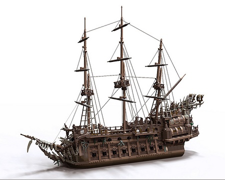 Renders of Flying Dutchman - the ship designed by bricktrix for Pirates of the Caribbean game