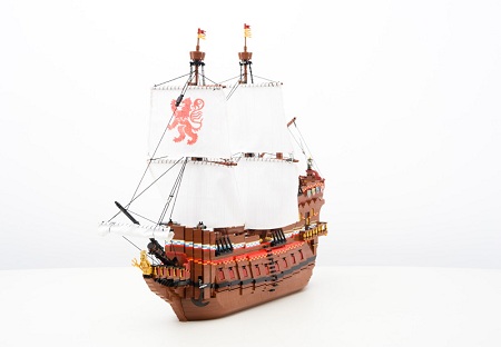 Spanish galleon Santiago cannons sails lion flags decoration ship pirates armada