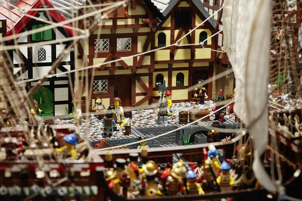Looking through the rigging of a ship