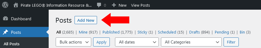 Screenshot - WordPress - All Posts - Add New Button