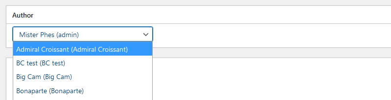 Screenshot of WordPress - Post - Author - Dropdown
