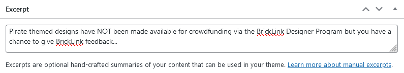 Screent shot of WordPress - Post - Excerpt