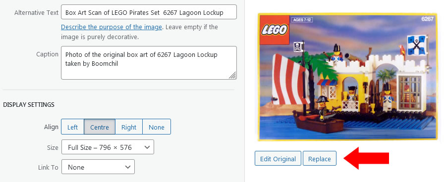 WordPress - Post - Image Details - Replace Button