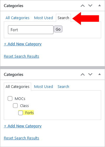 Screenshot - WordPress - Post - Categories - Search
