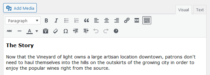 Screenshot of WordPress - Post - Content - The Story