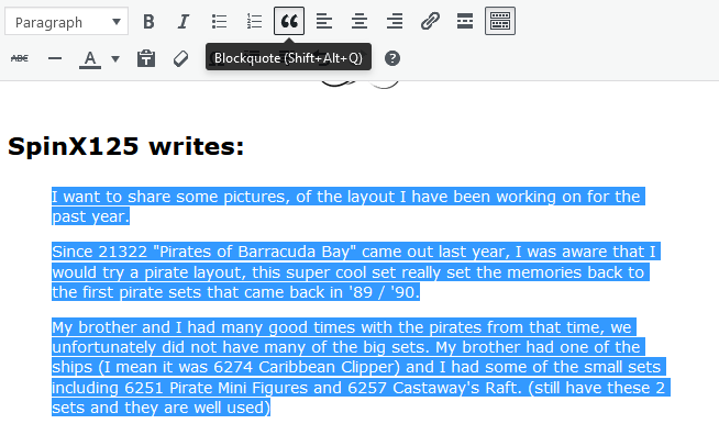 Screenshot - WordPress - Post - Content - Block Quote - Remove