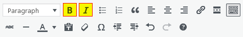 Screenshot of WordPress - Post - Content - Toolbar - Bold & Italic