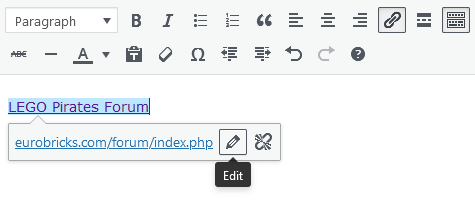 Screenshot of WordPress - Post - Content - Hyperlink - Edit