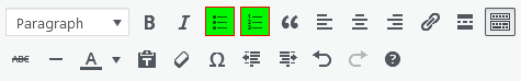 Screenshot of WordPress - Post - Content - Toolbar - Lists