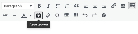 Screenshot of WordPress - Post - Content - Toolbar - Paste as Text