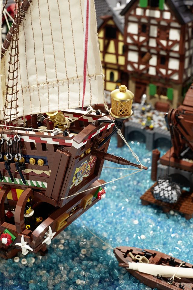 Stern of ship docked at the colonial harbor