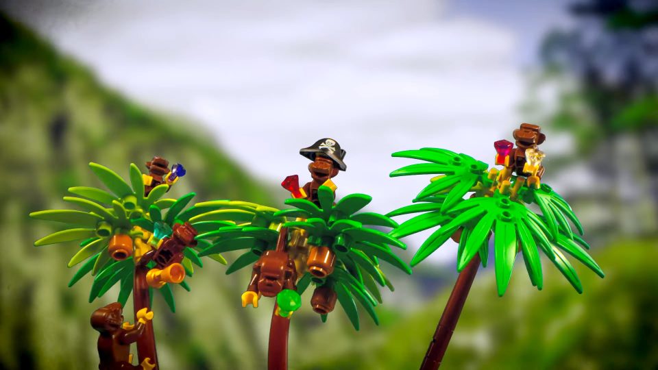 LEGO monkeys in a tree with jewels