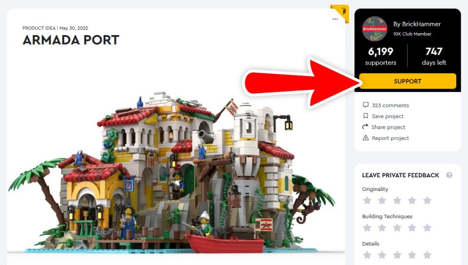 The Yellow Support Button on LEGO Ideas