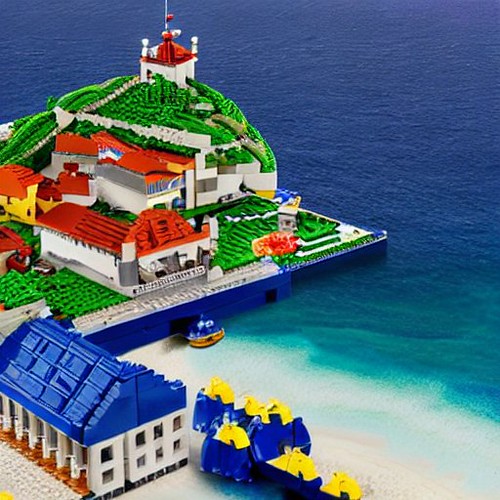 AI Art generated by Stable Diffusion prompt "lego bluecoat fort caribbean sea"