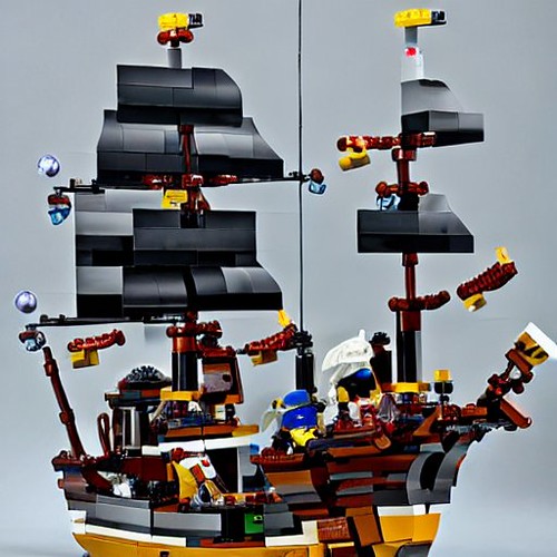 AI Art generated by Stable Diffusion prompt "lego pirate ship black pearl"