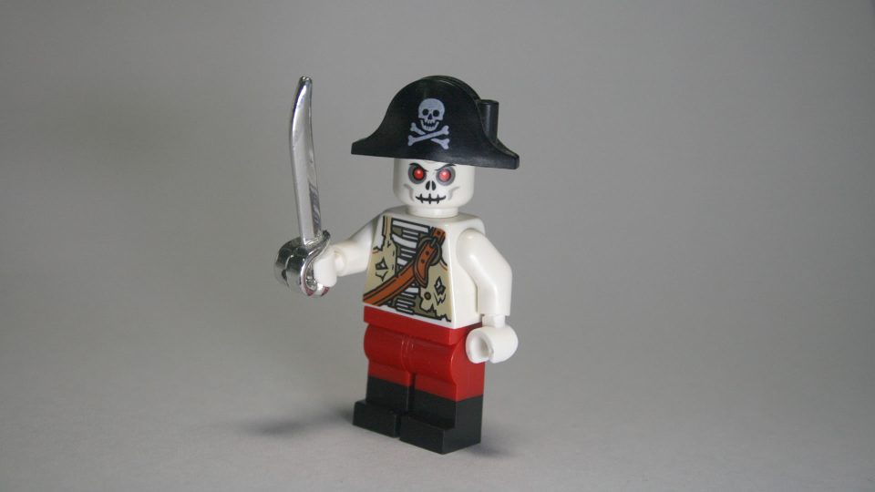 Skeleton Pirate torso wearing bicorne with classic Jolly Roger