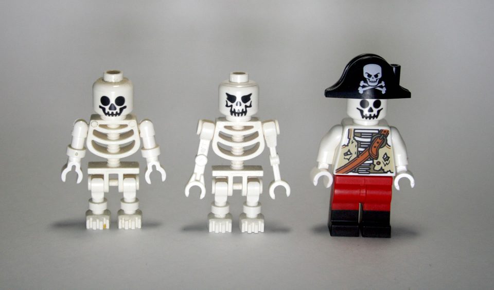 Three different LEGO skeletons