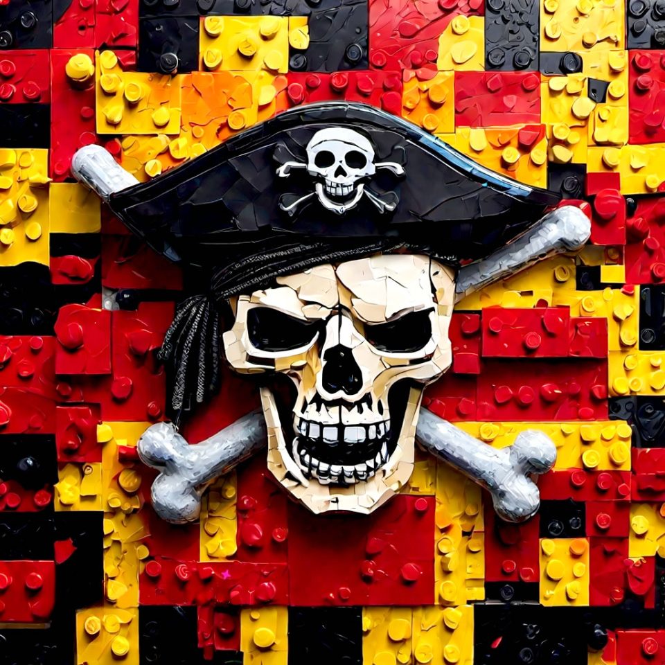 Jolly Roger Screaming over LEGO background