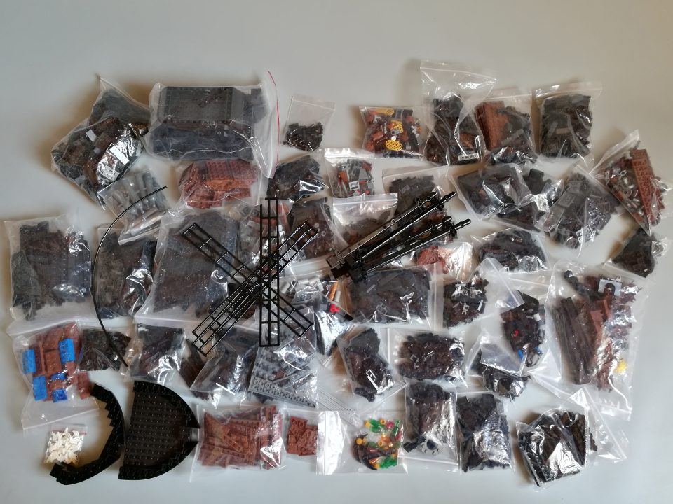 Parts in plastic bags on layout