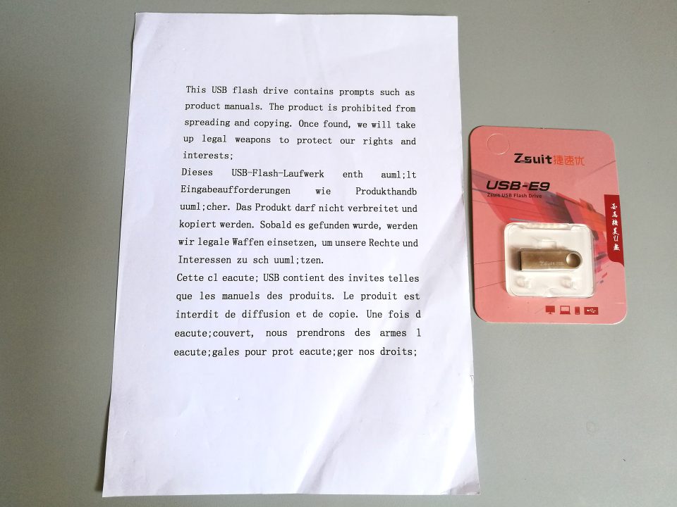 USB drive with the instructions