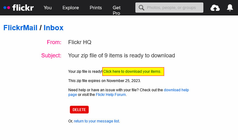 Flickr Album Download FlickrMail Inbox Download Link