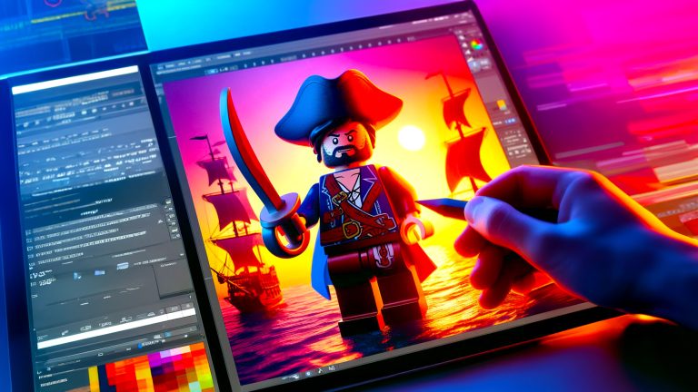 A LEGO Pirate being drawn on screen