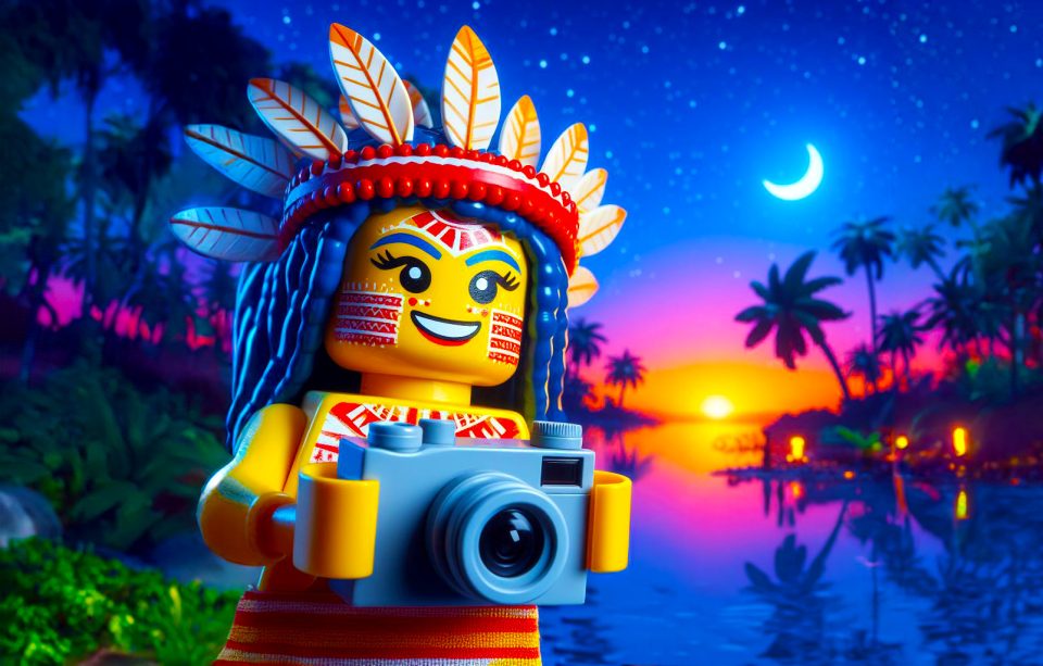 LEGO Islander girl holding camera
