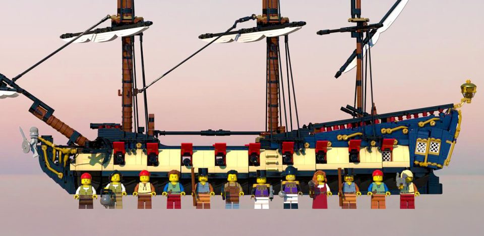 Minifigure line-up of the Series 6 version of "Privateer Frigate Fortuna "