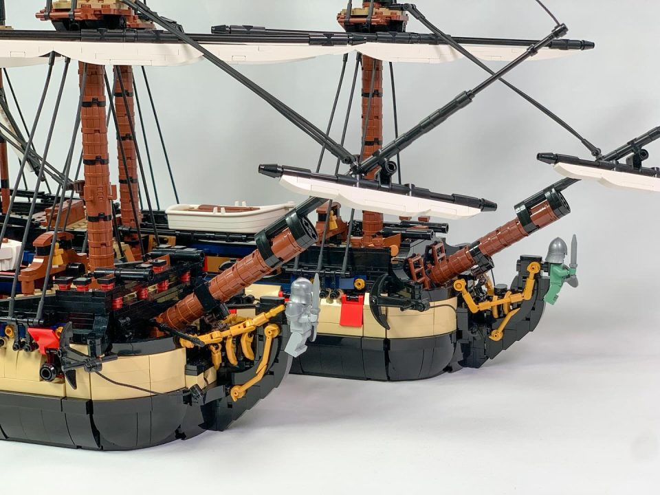 Comparison of bows of Series 5 and 6 versions of "Privateer Frigate Fortuna"