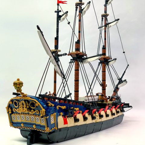 Stern of physical build of “Privateer Frigate Fortuna” by BrickPerfection