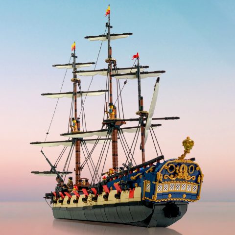 Stern of the “Privateer Frigate Fortuna” from the port broadside