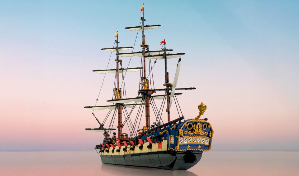 Stern of the "Privateer Frigate Fortuna" from the port broadside