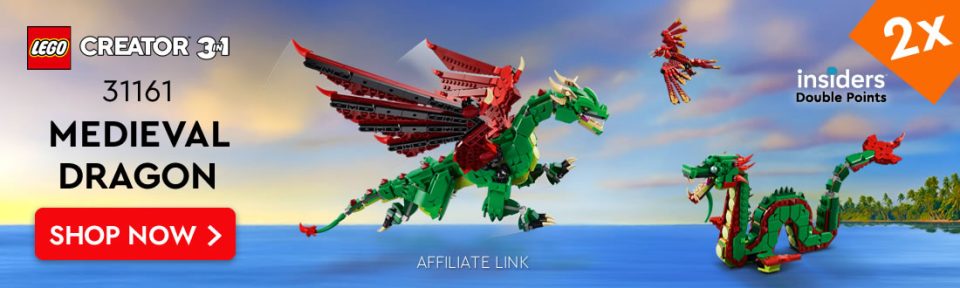 Email banner of 31161 Medieval Dragon with LEGO Insiders 2X Points