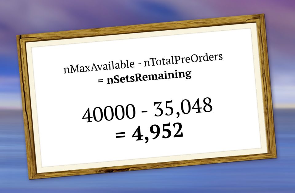 Number of remaining sets for 910053 The Thieves of Tortuga ~28 hours prior to the end of Crowdfunding