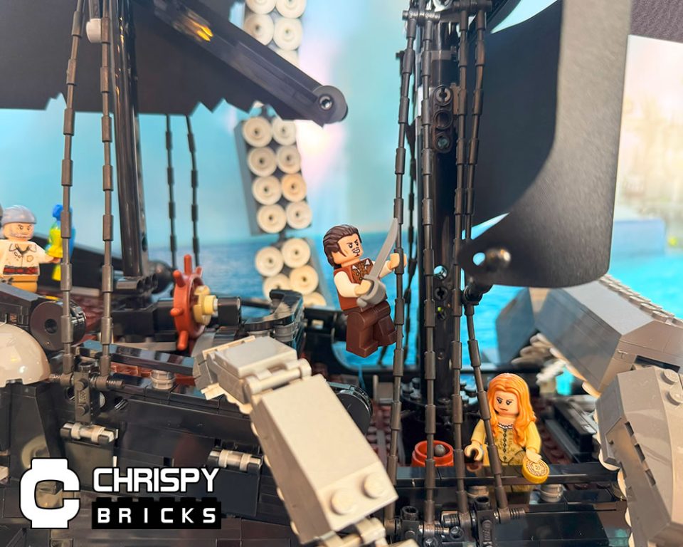 Will Turner and Elizabeth Swann minfigures evading kraken's tentacles onboard 10365 Black Pearl