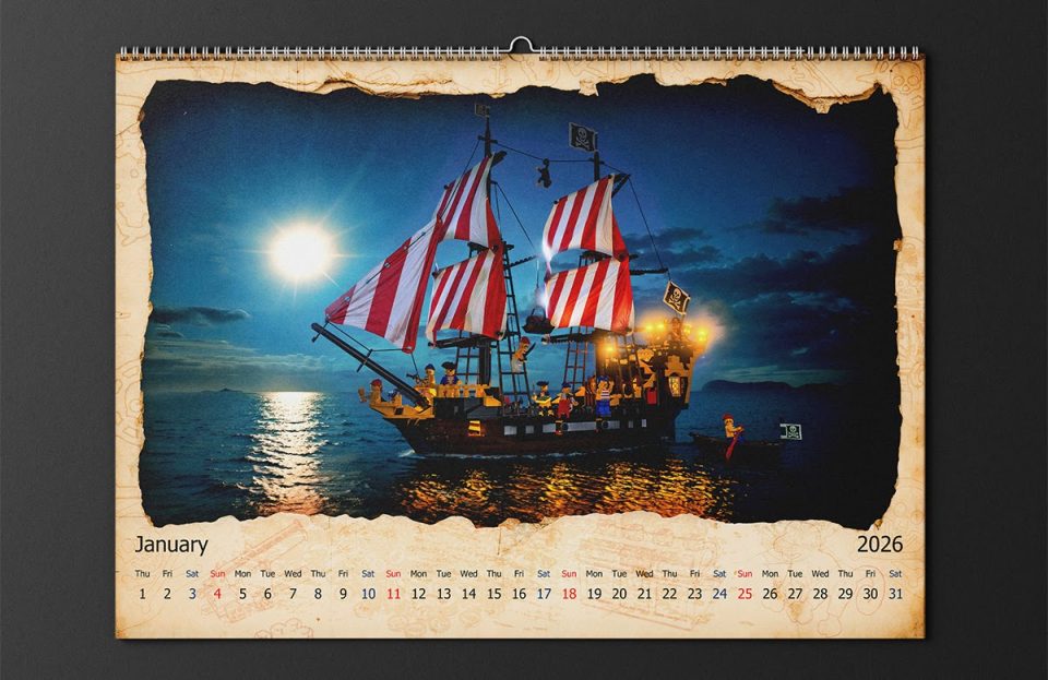 January page of 2026 LEGO Pirates Calendar by Mariusz Pietruszka