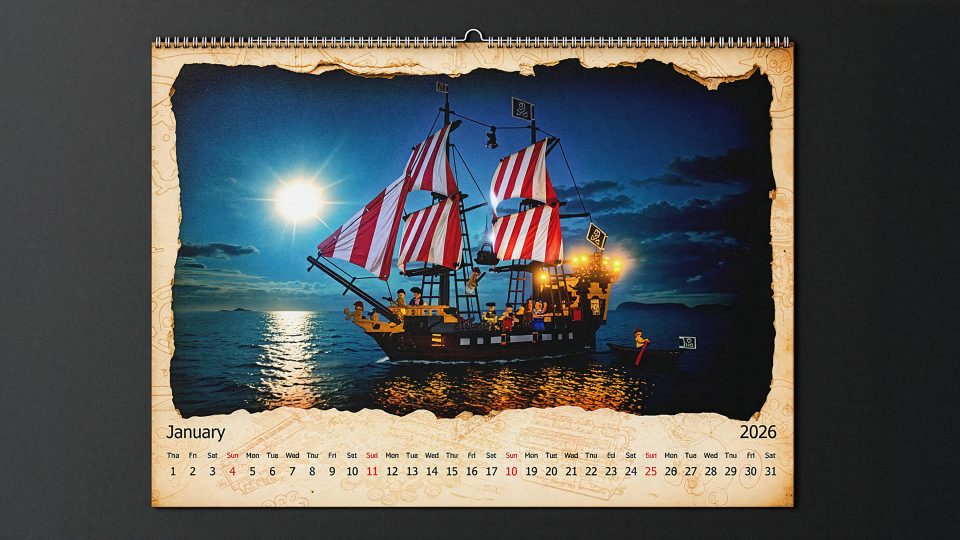 January page of 2026 LEGO Pirates Calendar by Mariusz Pietruszka