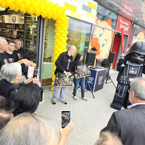 DelusionBrick and Marina Staboli outside LEGO store in Spata