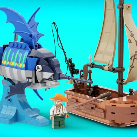 Brick-built marlin and boat  from “The Old Man and the Sea” by IYan Ha