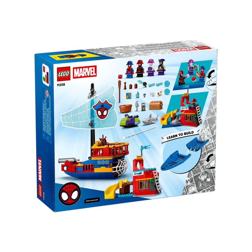Back of the box for 11208 Team Spidey Pirate