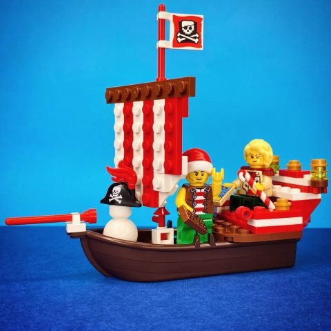 Wider shot of Bo’Sun Will and Camilla minifigures onboard “The Jolly Santa” by captain_brixx