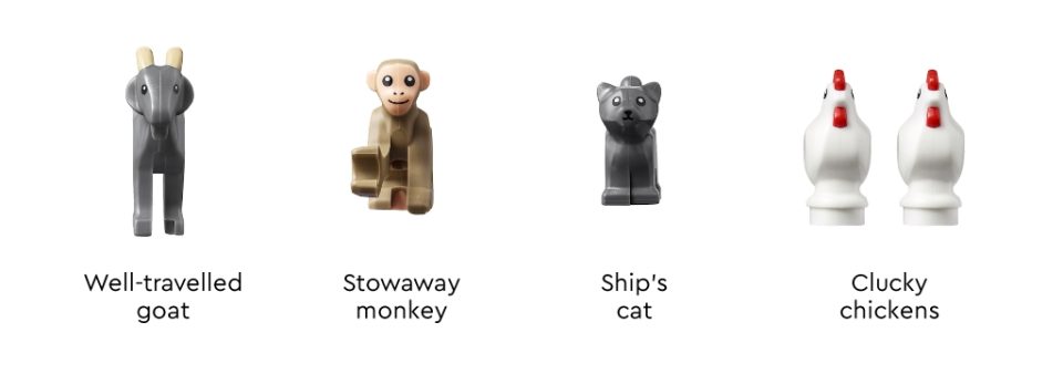 Click here to enlarge image Animals included with "Privateer Frigate Fortuna" by BrickPerfection