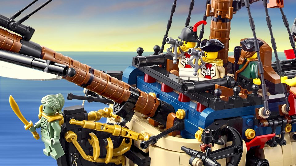 Click here to enlarge image Close-up of the bow of "Privateer Frigate Fortuna" by BrickPerfection
