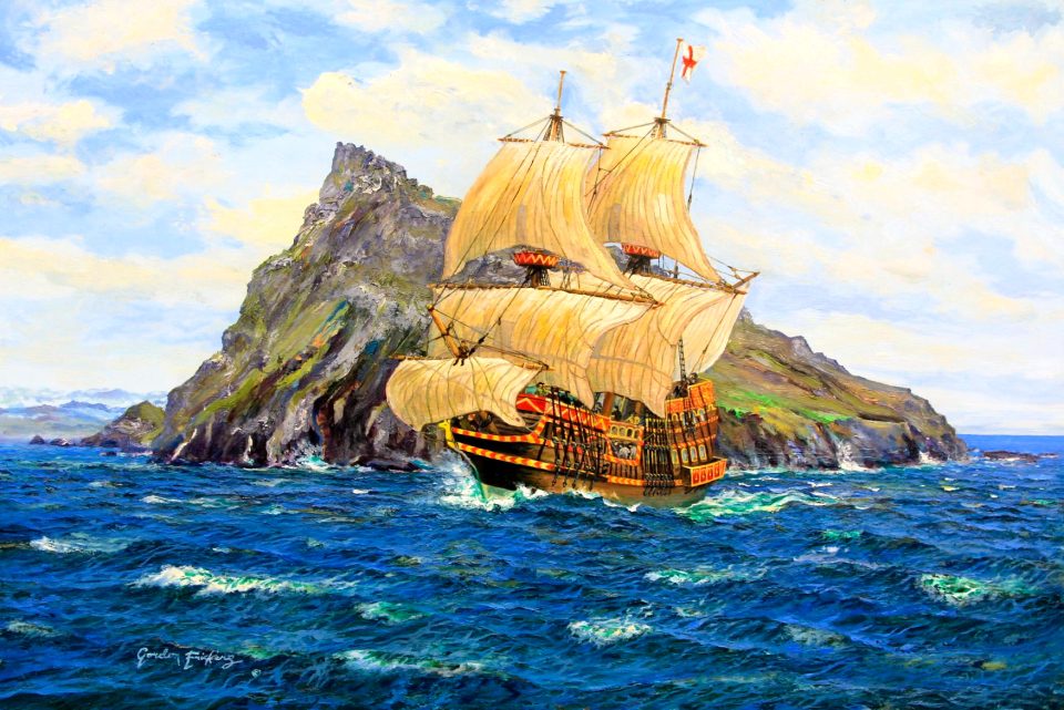Painting "Drake and The Utmost Island" by Gordon Fritters