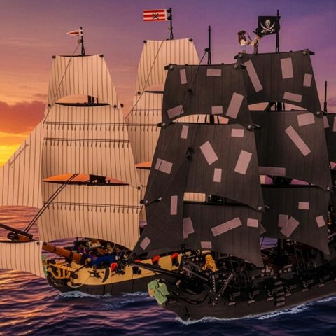 910059 Privateer Frigate Fortuna with cloth sails and 10365 Jack Sparrow’s Pirate Ship