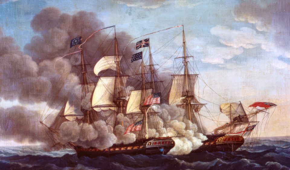 Action between USS Constitution and HMS Guerriere , 19 August 1812 by Michel Felice Corne
