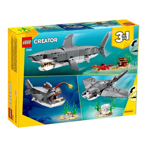 Back of the box for Creator 31381 Fierce Shark with a Treasure Chest