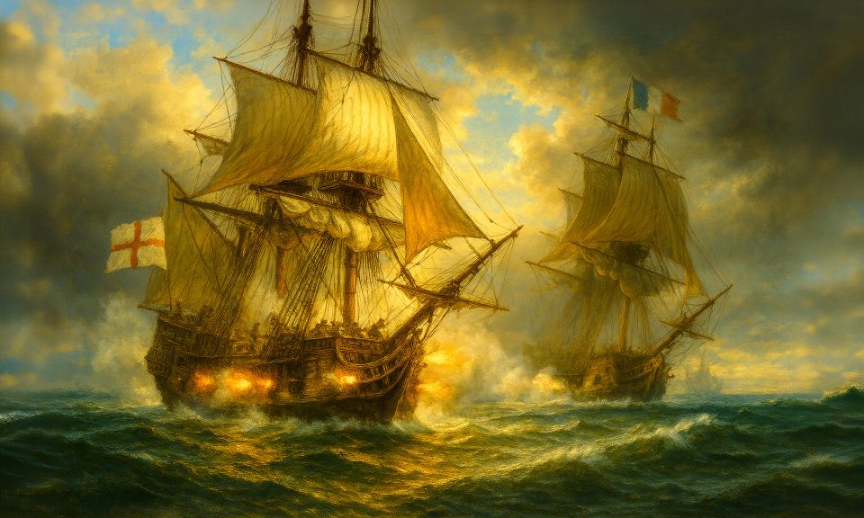 British Privateers Attacking French Ship in Baroque Oil Painting